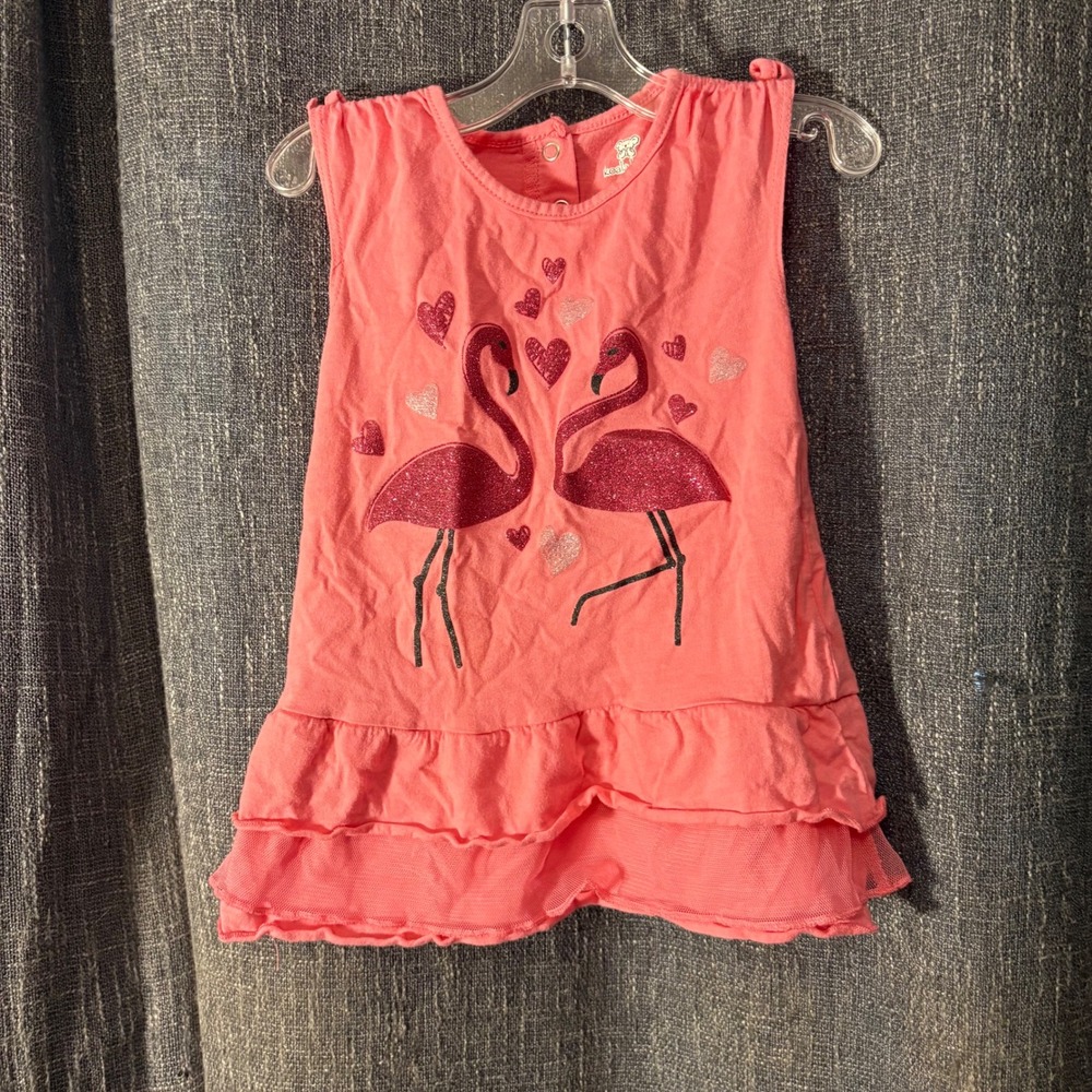 Koala Baby Pink Flamingo Hearts Tulle Ruffle Tiered Dress (Girls 24 Months)